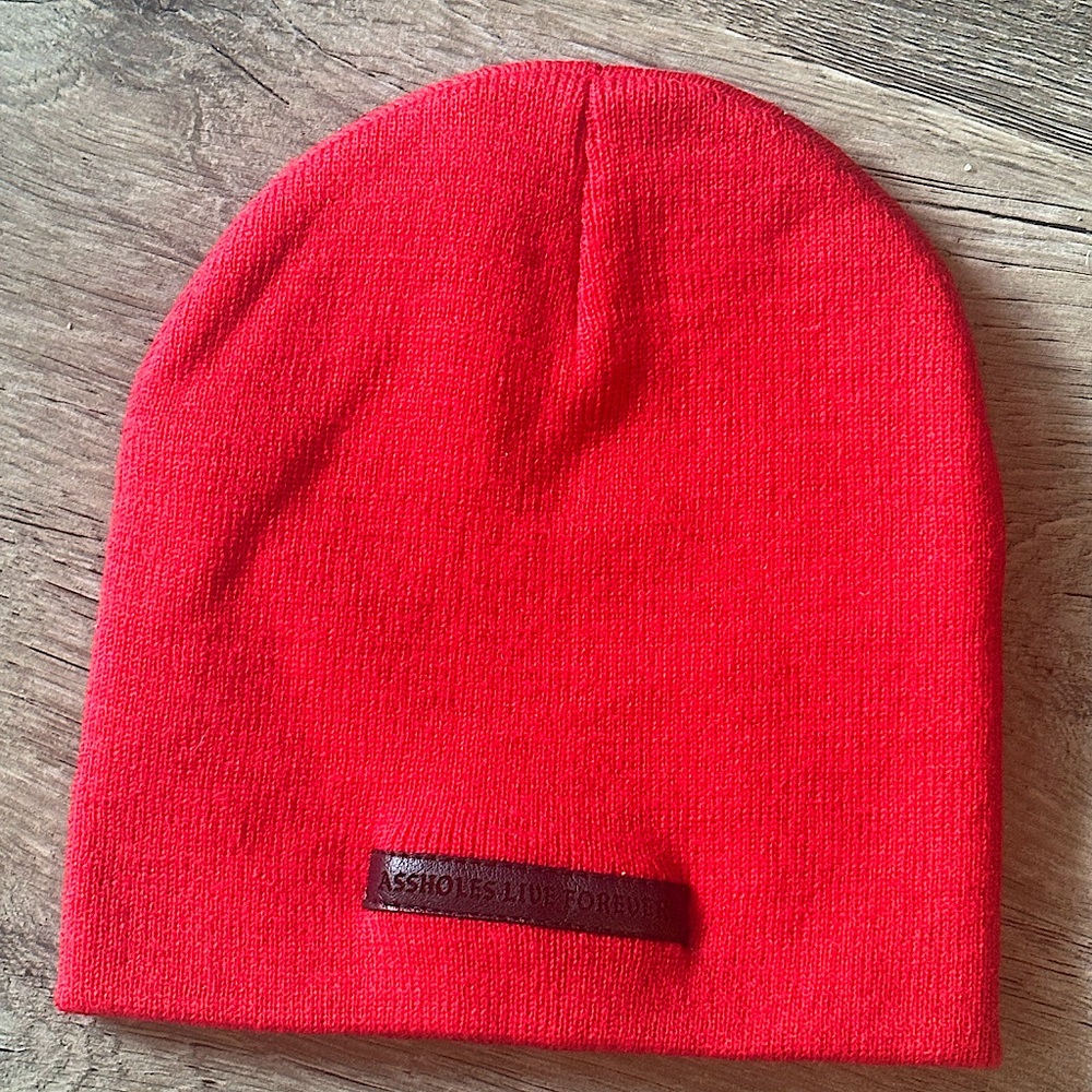 Red Beanie NWOT Assholes Live Forever Linda Finegold Beanie Winter Hat